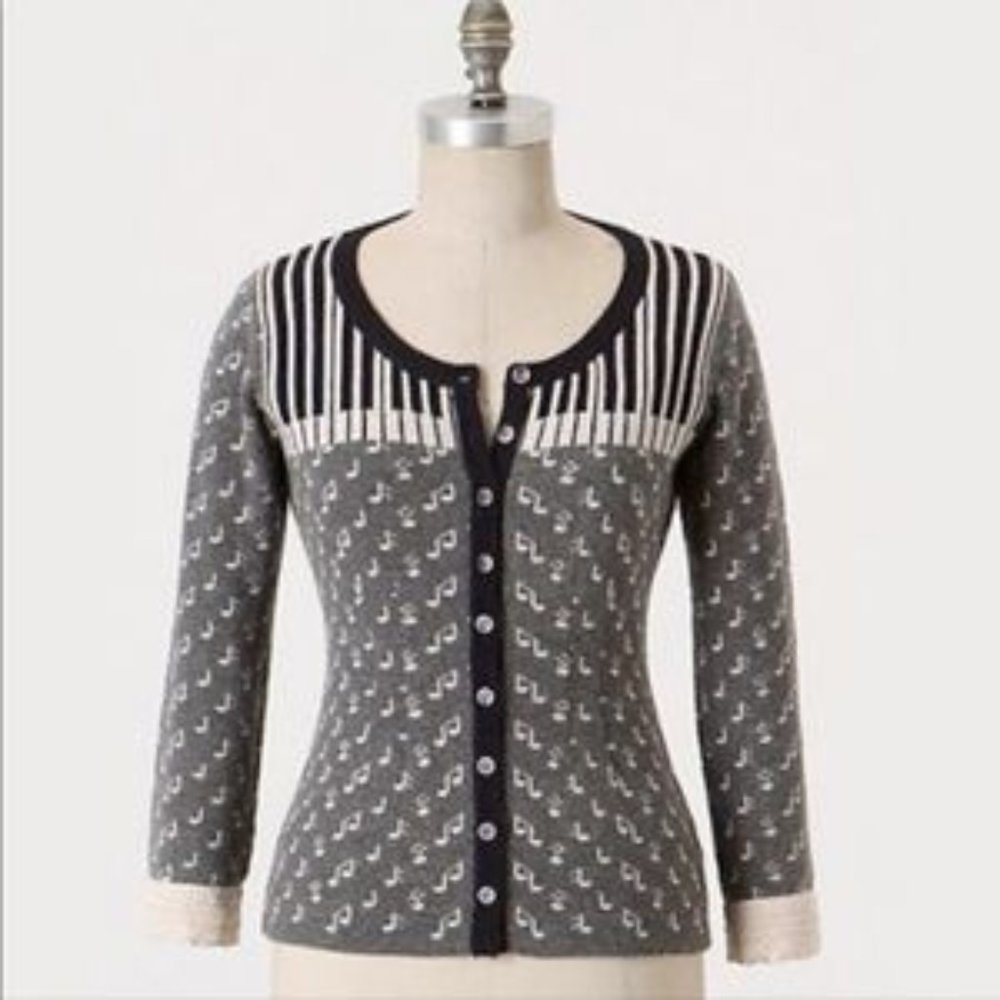 Anthropologie Field Flower Piano Music Note Cardigan Sweater